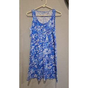 Lilly Pulitzer Lela Henley Tank Dress Womens M Blue Floral Knee Length